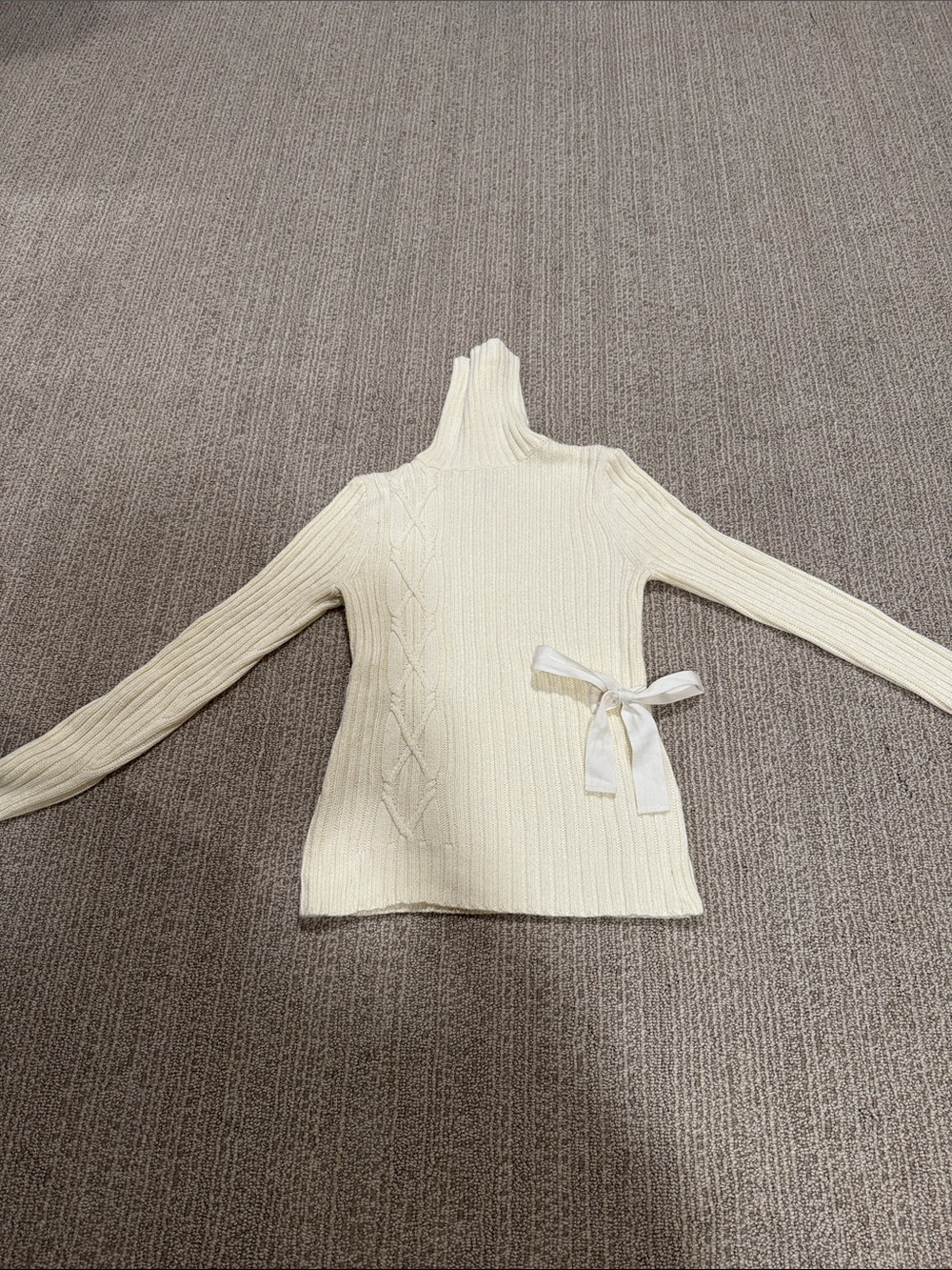 Sundance Cream Ribbed Turtleneck Sweater with Side Bow